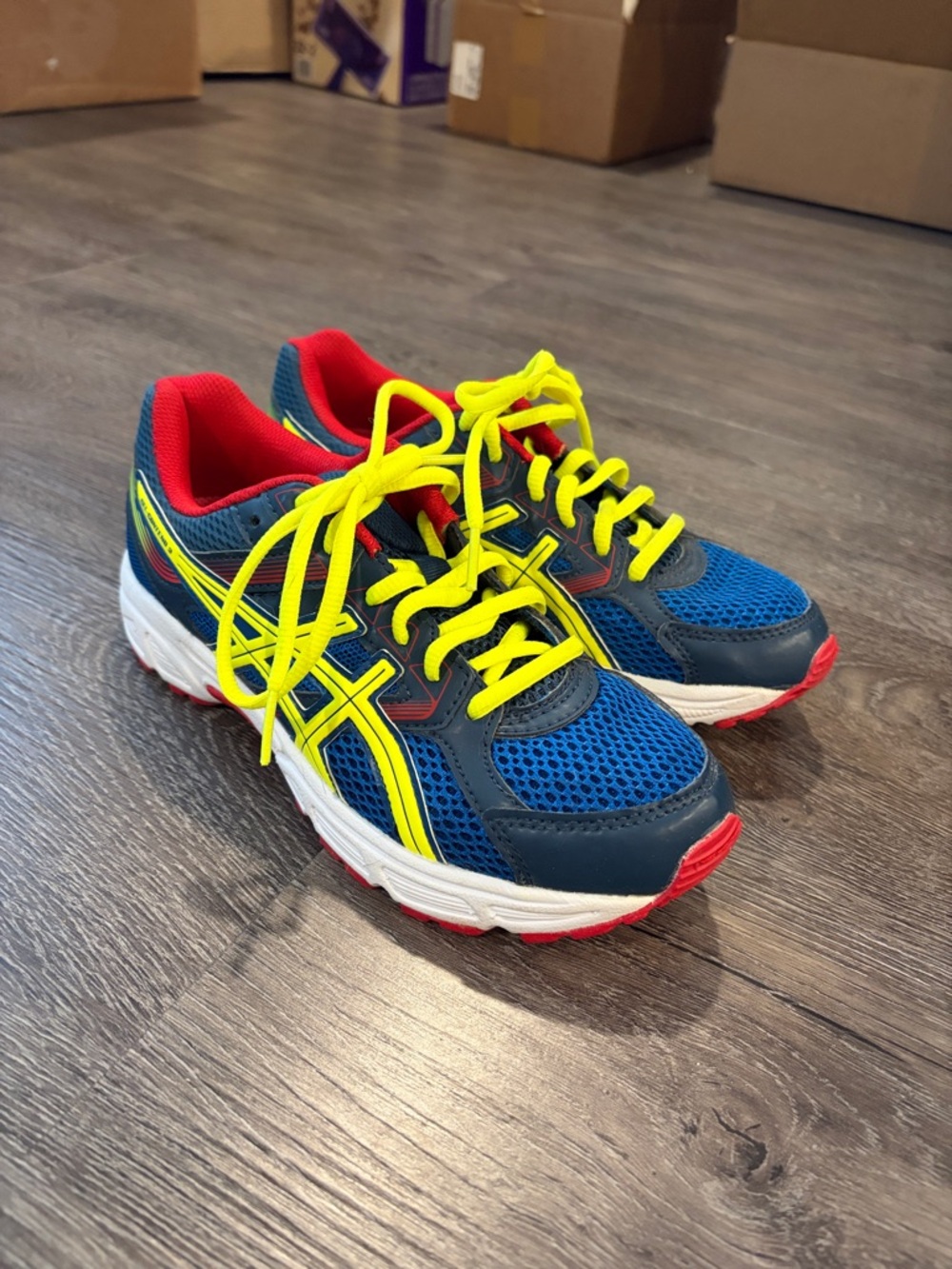 ASICS Blue, Neon Yellow & Red Kids Running Sneakers
